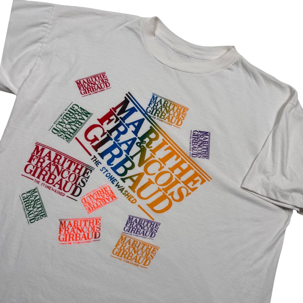 VTG 80s Marithe Francois Girbaud T-Shirt Men XL White Rainbow SpellOut Boxy RARE